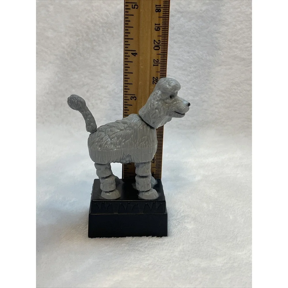 Vintage Gray‎ Poodle Dog Figurine Toy on Black Base Movable Limbs Collectible